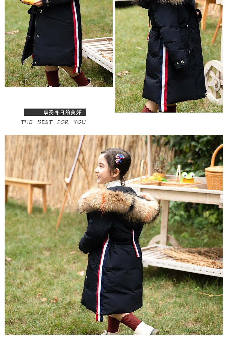 Olekid утепленный пуховик для девочки с капюшоном из натурального меха, Длинная зимняя куртка для девочек От 5 до 14 лет, Детское пальто, парка для подростка
