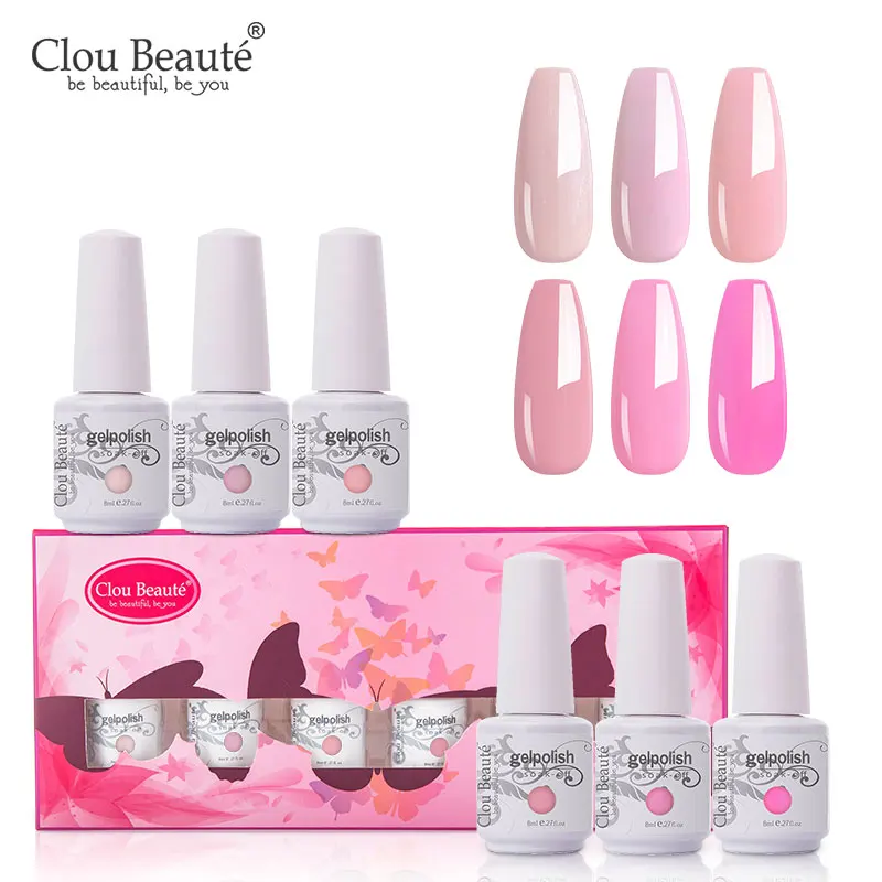 Clou Beaute 6 шт. Гель-лак для ногтей УФ светодиодный лак Блестящий розовый красный