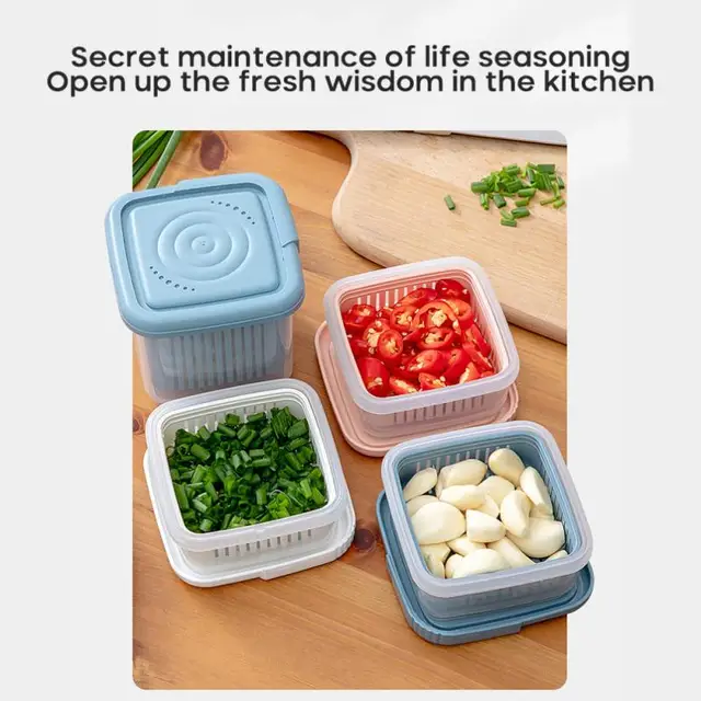 Műanyag Tárolódoboz Szervezése Friss Tartó Doboz Dupla Rétegű Gyümölcs Zöldség Leeresztése Crisper Konyhai Edény Eszköz - Image 3