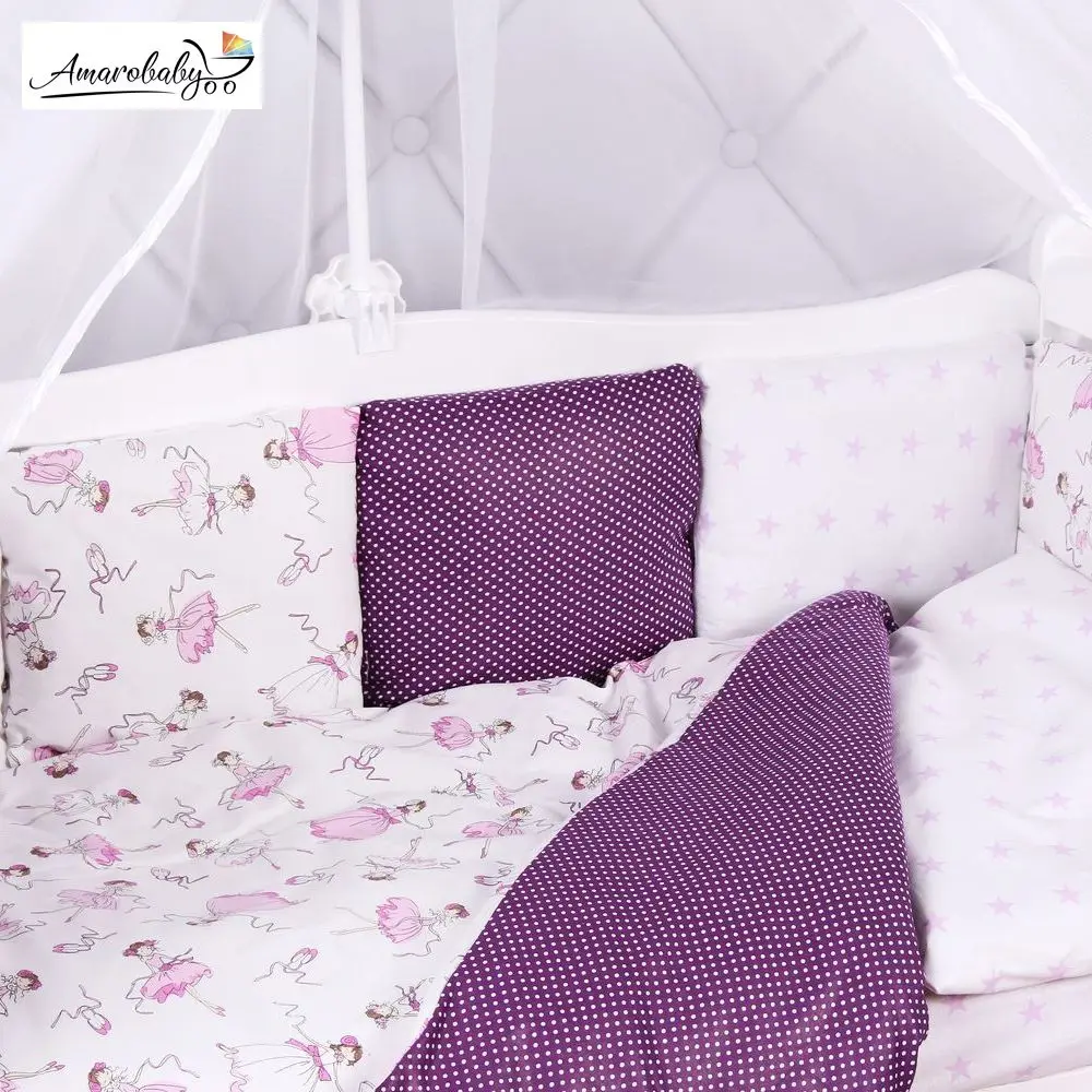 Комплект в кроватку 18 предметов(6+12 подушек-бортиков) AmaroBaby, бязь - Цвет: Сливовый