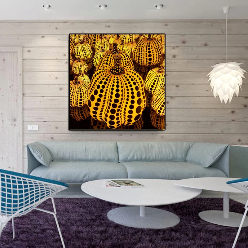 Yayoi Kusama жёлтая Тыква холст живопись Современные настенные художественные плакаты и принты настенные картины для гостиной Куадрос домашний декор