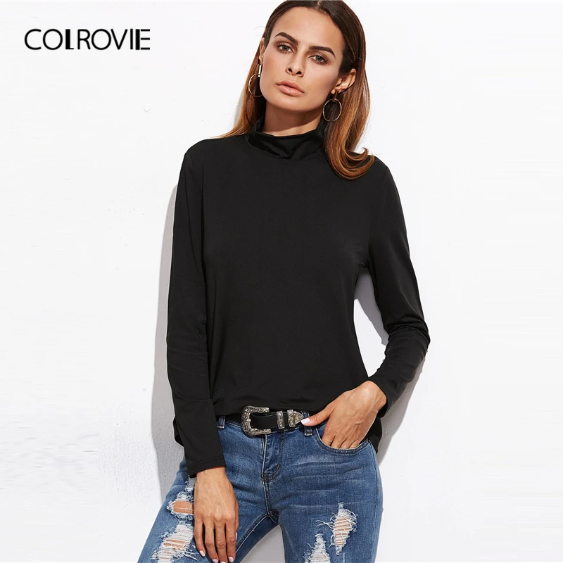 COLROVIE, ложный вырез, облегающая, ребристая вязка, футболка для женщин, приталенная, одноцветная, элегантные, тройники, осень, уличная одежда, базовые, эластичные, повседневные топы