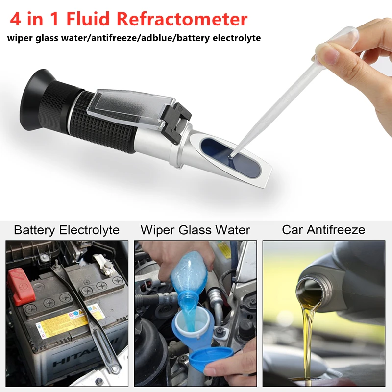 

4 in 1 Car Engine Fluid Glycol Freezing Point Urea Adblue Battery Refractometer Automotive Antifreeze Freezing Tester