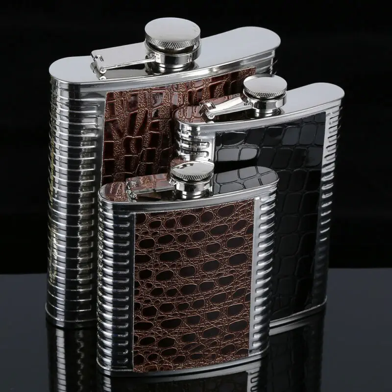 Плоская фляжка для детей 5, 6, 7, 8, 9, 10oz Нержавеющая сталь PU карманная для напитков держатель Виски Ликер, водка