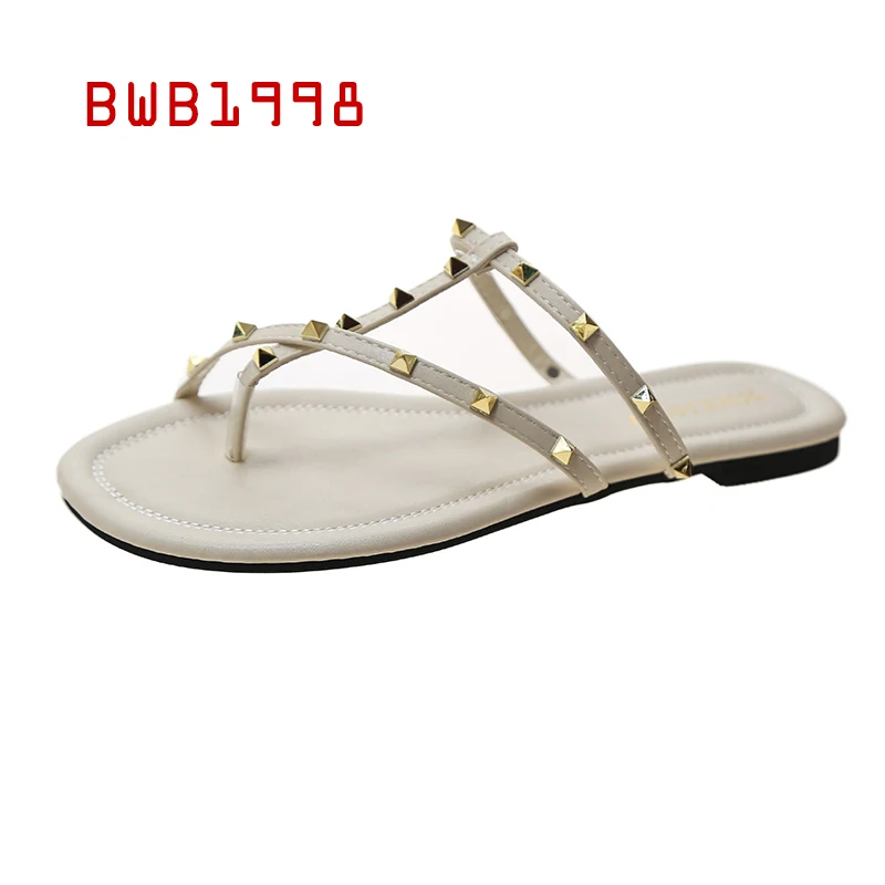 

BWB1998 Toe Sandals Woman Slippers Female Wear New Korean Fashion Rivets Wild Sweet and Elegant with Skirt Slippers Women Summer