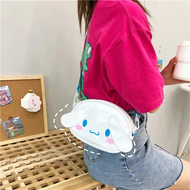 Cute Anime Cartoon Sanrios Kuromi Melody Cinnamoroll PVC Bag Messenger Bag With Pendant Doll Kawai Shoulder Bag Girls Lovly Gift 2