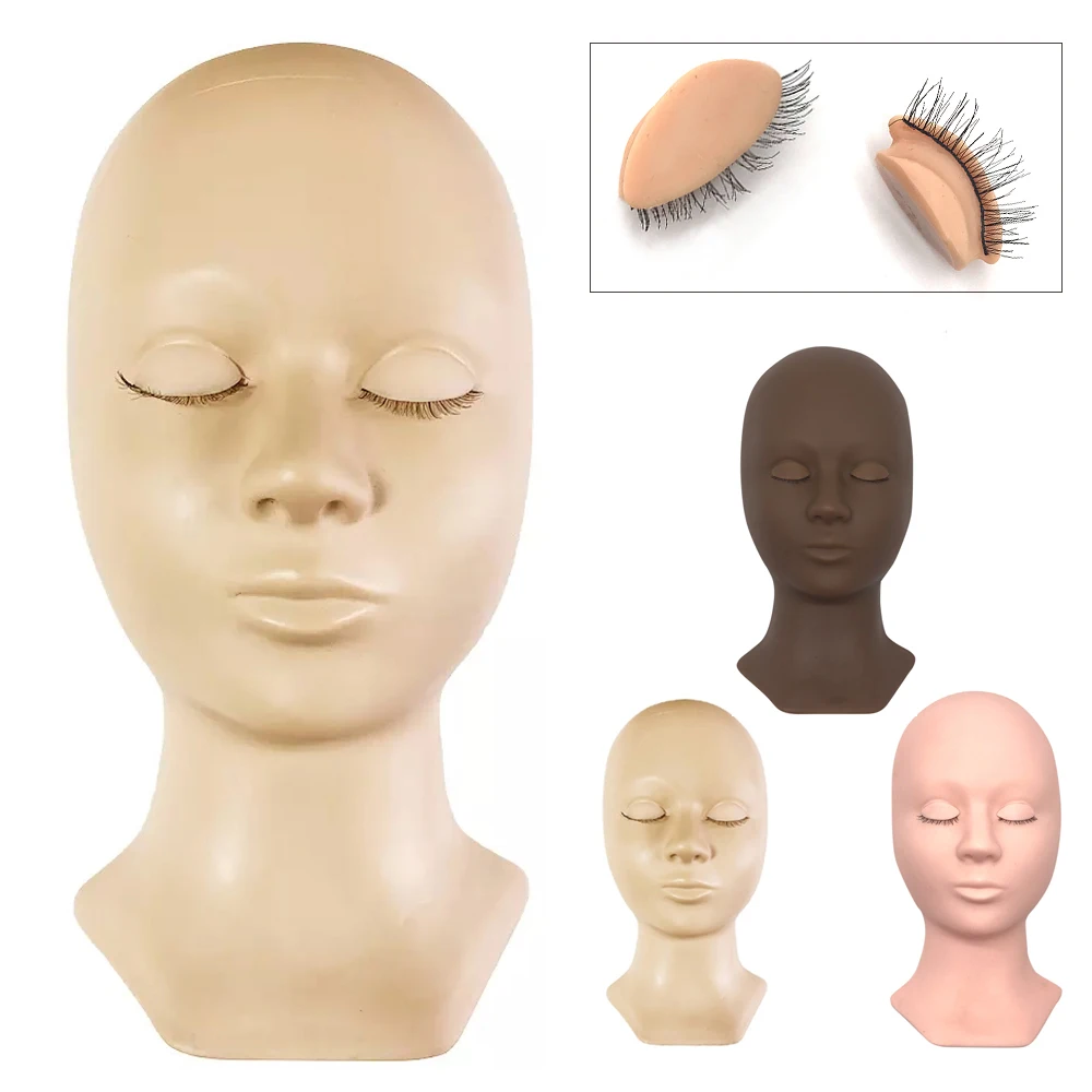 

New Mannequin Head Replacement Eyelids Silicone Practice False Eyelash Extensions Makeup Model Massage Training Heads 3 Colors