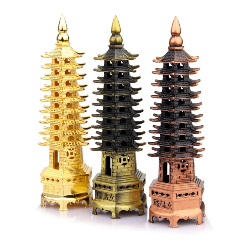 Ornament Crafts Feng Shui 9-Levels Alloy 3D Model Chinese Wenchang Pagoda Tower Crafts Statue Souvenir Home Decoration Metal Handicraft