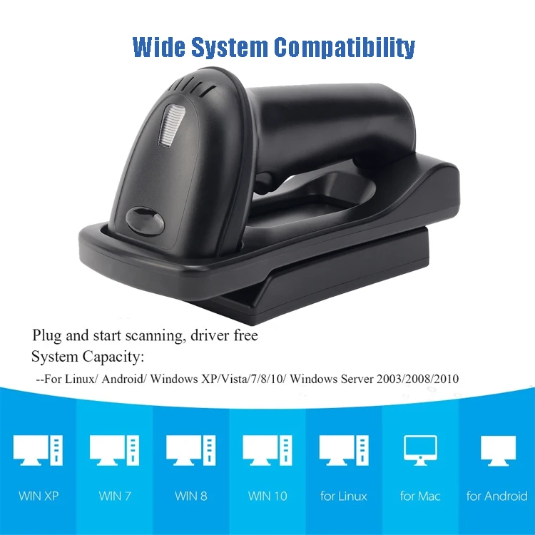 Leitor sem Fio do Código de Barras do Varredor 2.4g Bluetooth com Carregador 1d 2d qr Pdf417 da Base do Suporte para o Terminal da Posição do Inventário - Imagem 5