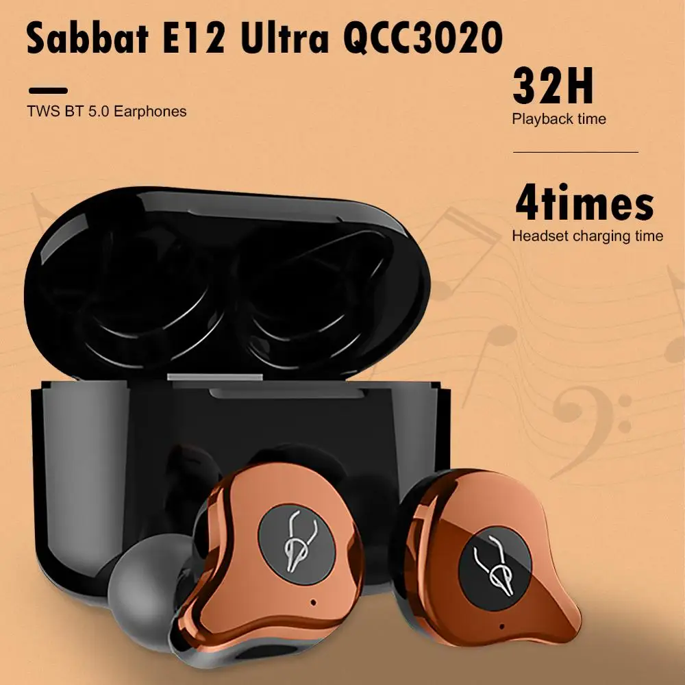 Sabbat E12 ультра наушники вкладыши TWS с Беспроводной Bluetooth BT5.0 aptx Hi Fi стерео Шум