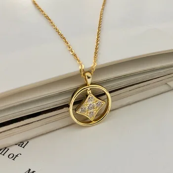 

100% Authentic 925 Sterling silver cz zircon aaa+ Four Star into the lucky Circle Pendant Necklaces TLX766