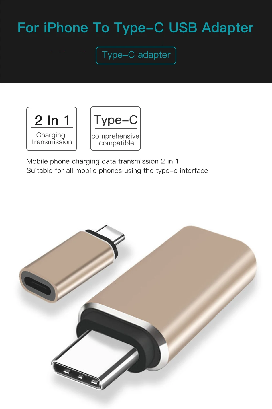 !ACCEZZ 2PC Type c OTG Adapter For iPhone Cable Female Type-c  Data Charging Connector For Huawei P20 Pro Mate 20 Samsung S9 S10 (1)