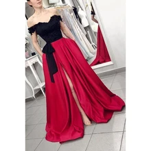 Черный верх Бургундия снизу платье для выпускного вечера линия с открытыми плечами кружева аппликации vestidos de fiesta largos elegantes de gala CP342