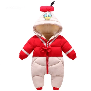 

2020 Newborn Winter Romper coat Baby Jumpsuit Cartoon Duck Plus velvet snowsuit down Cotton jumpsuit Infant crawling clothing