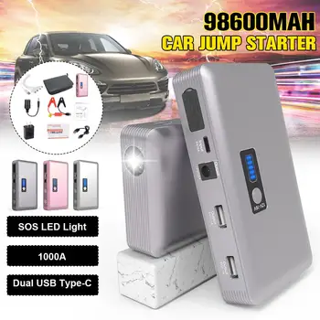 

LED Display 98600mAh 12V Car Jump Starter Portable Dual USB Tpye-C Emergency Power Bank Battery Booster Clamp 1000A DC Port