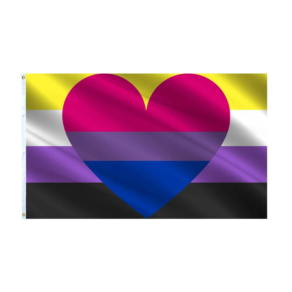 

Flagnshow 3x5 Ft Nonbinary Bisexual Pride Flag Non Binary Bi Heart Genderqueer Biromantic Banner