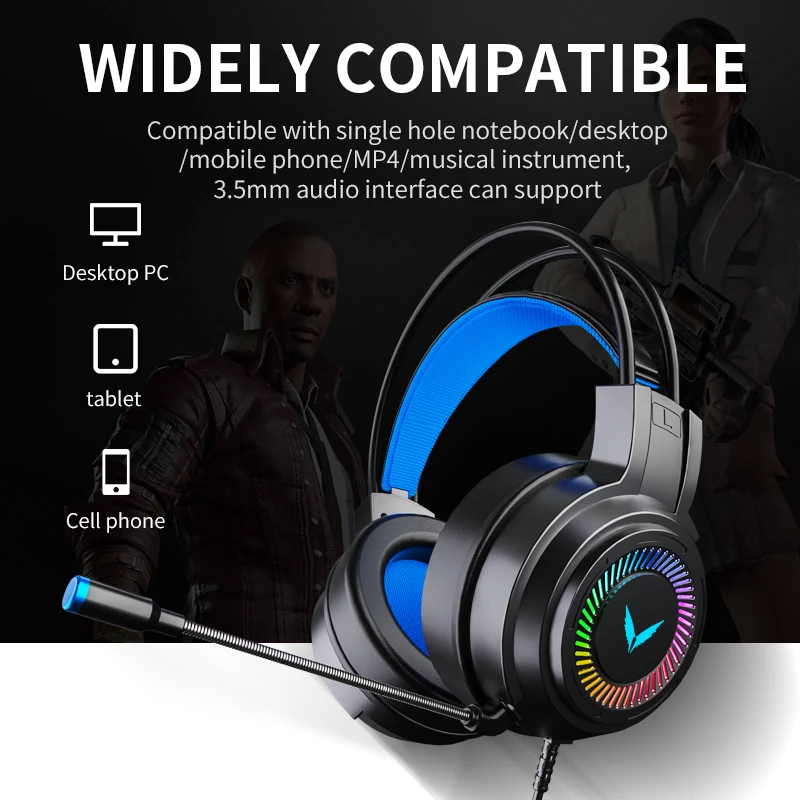 ZUTA Gaming Headsets Gamer Headphones Surround Sound Stereo Wired Earphones USB Microphone Colourful Light PCLaptop Game Headset