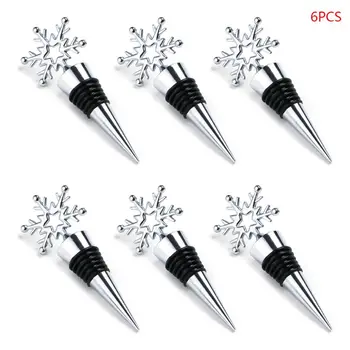 

6pcs Christmas Snowflake Red Wine Bottle Stopper Vacuum Sealed Reusable Plug Caps Wedding Wedding Party Decor