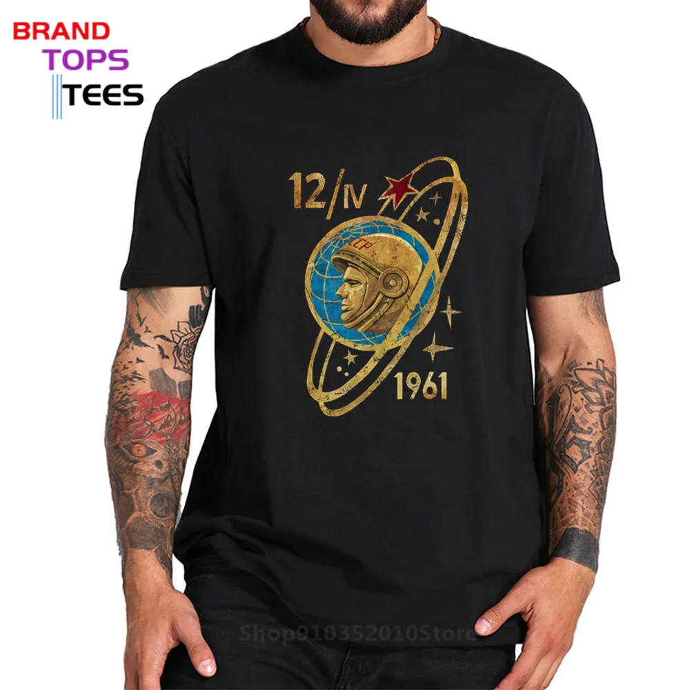 Russia CCCP Yuri Gagarin T Shirt Men Male Brand Clothing Custom Short Sleeve 4XL5XL Couple Soviet cosmonaut 1961 tshirt Camiseta | Мужская