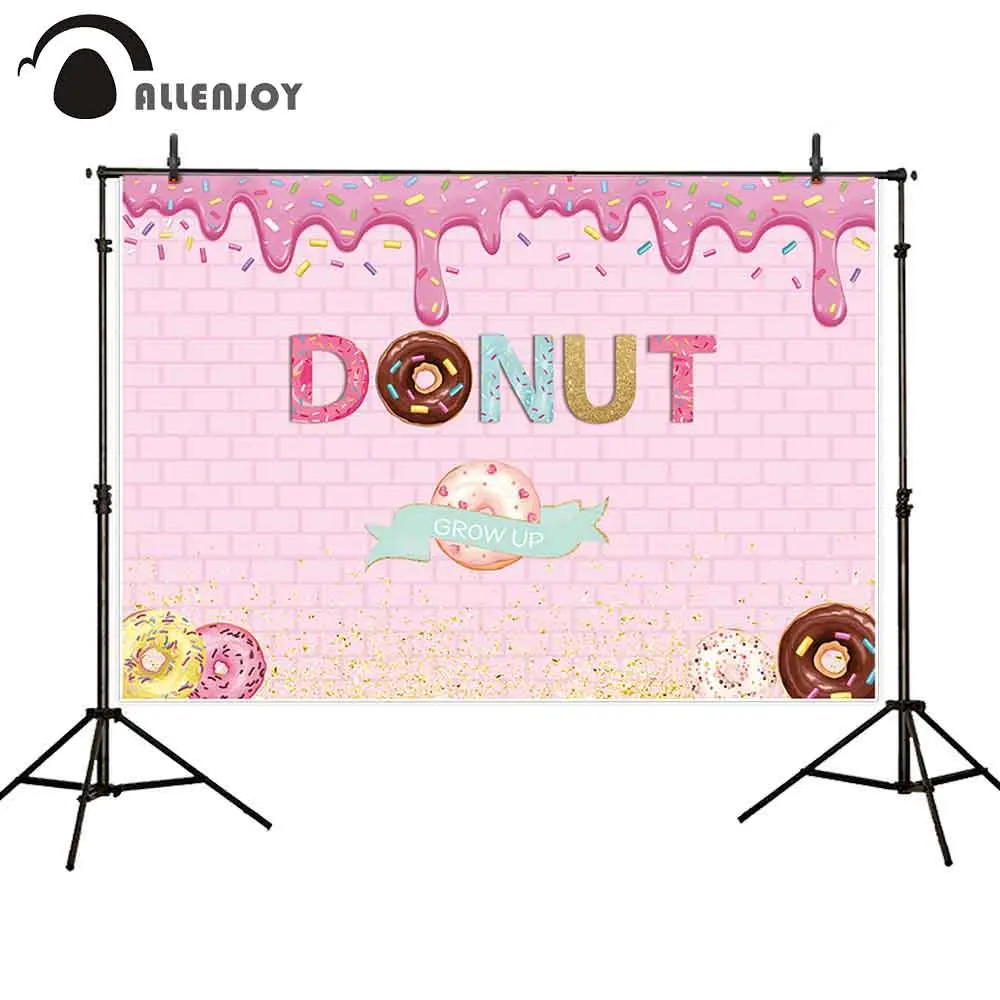 

Allenjoy donut background Pink brick wall smash cake princess birthday backdrop photocall photobooth photo shoot photophone