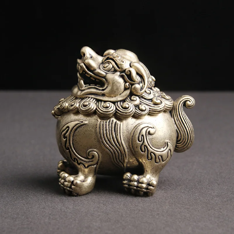 

Chinese Brass Kirin Figurines Miniatures Home Decoration Antique Mythical Beast Incense Burner Living Room Ornaments Accessories