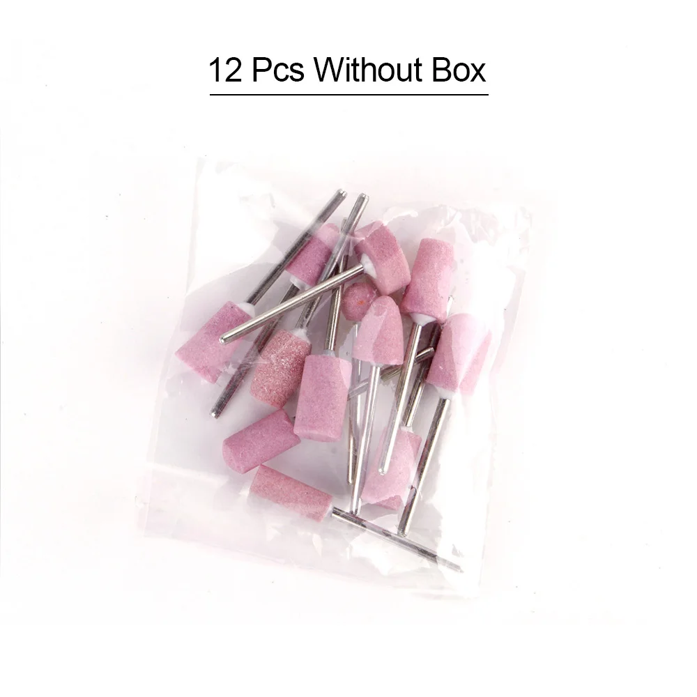 Without Box 12 шт./компл. электрические маникюрные кварцевые фрезы для ногтей Полировка головки фрезы Набор Розовый Педикюр дизайн ногтей фреза файлы - Цвет: Without Box