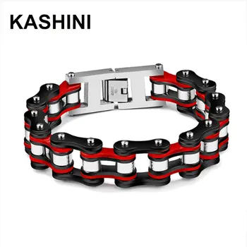 

Punk Motorcycle Chain Bracelet Men Bicycle Chain Black Stainless Steel bike Bracelets & Bangles Red Couple Bracelet Wholesale