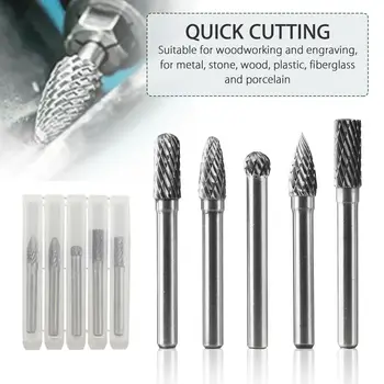 

5Pcs Silver Head Tungsten Carbide Cut Rotary Burr Set W/ 6mm Shank Tool Bit New