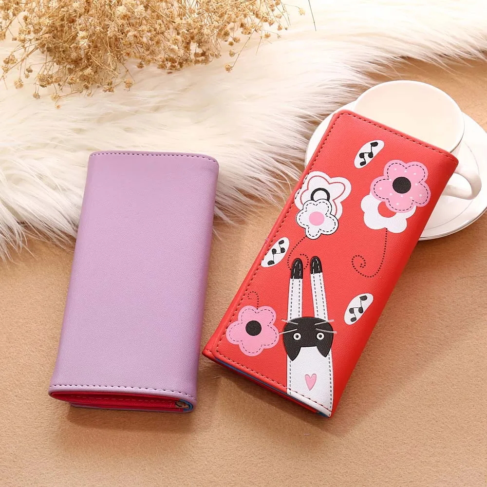 

MAIOUMY Women Cat Flowers Pattern Hasp Coin Purse Long Wallet Card Holders Handbag