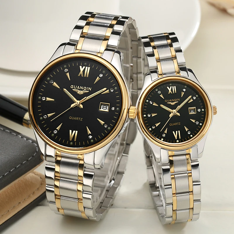 Reloj pareja GUANQIN мужские часы полностью Стальные кварцевые мужские часы с календарем Модные кварцевые часы женские наручные часы relogio masculino