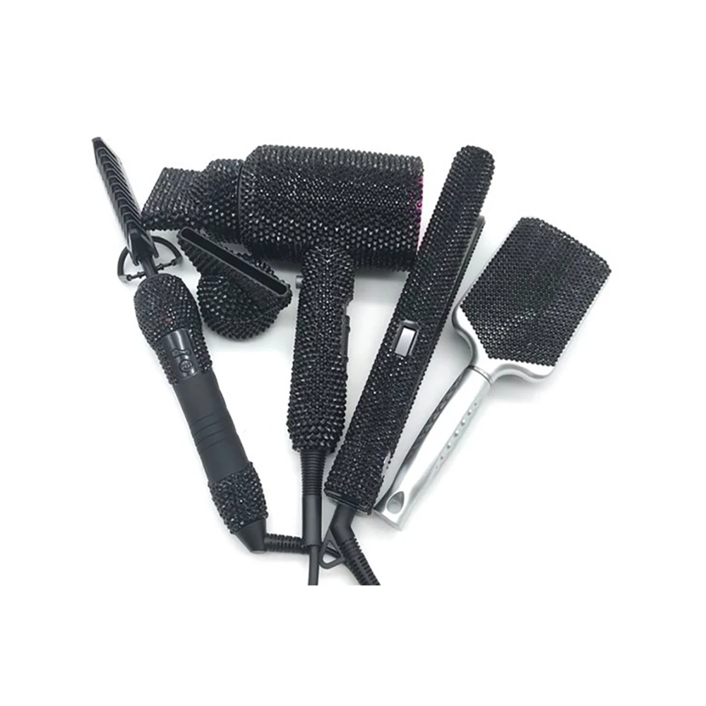 Hair Styling Appliances 4 Piece Stylist Heating Plate Hair Straightener Hot Comb Blow Dryer Kit with Bling Rhinestones 2
