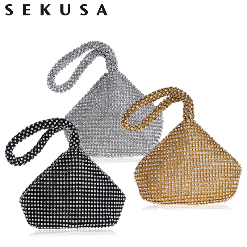 SEKUSA стразы Женский металлический вечерний клатч модная дамская сумочка со