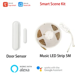 Tuya – capteur de porte WiFi intelligent, avec 5M RGB + IC Symphony Music Led Stips, pour maison intelligente 