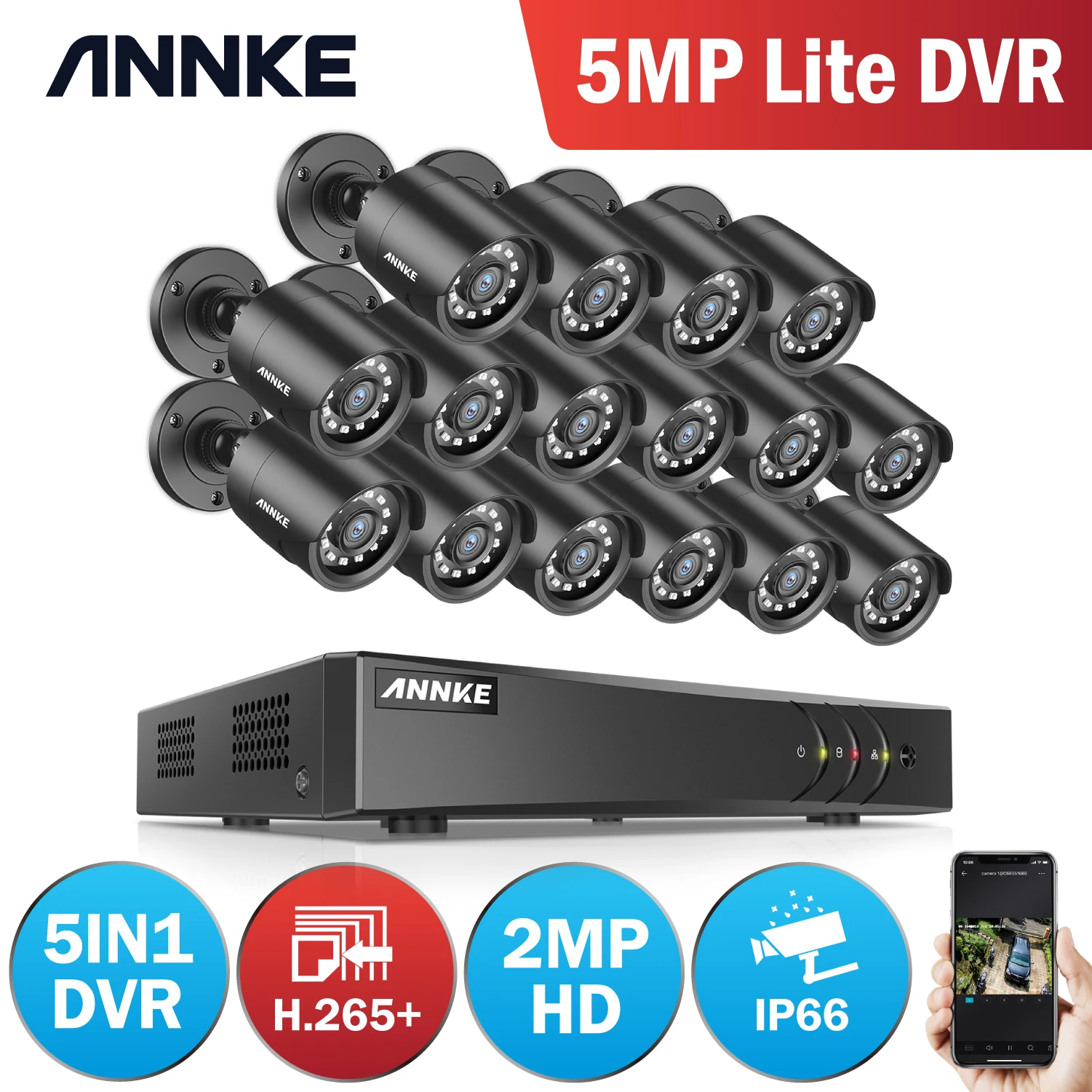 ANNKE 16CH 2MP HD видео система безопасности 5MP Lite H.265 + DVR с 16 шт. TVI Smart IR Водонепроницаемая