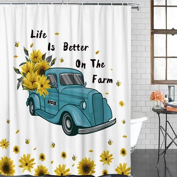 

American Country Style Sunflower Blue Truck Waterproof Shower Curtain Home Decoration Shower Curtain Bathroom Accessories