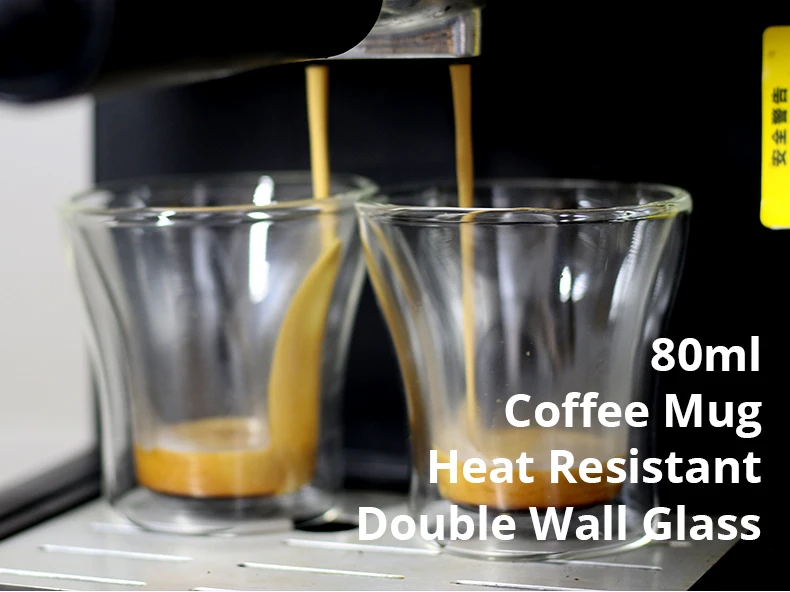 Набор из 2 80 мл Термостойкое боросиликатное стекло с двойными стенками термоизолированная кофейная чашка для эспрессо 2,7 унций