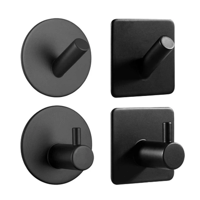 Wall-Hooks Hanger Adhesive Towel-Keys Stainless-Steel Black for 3M