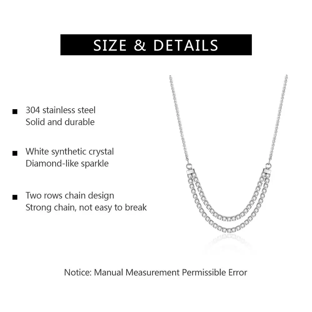 E теннис ожерелье двухслойный чокер из нержавеющей стали с белым кристаллом для женщин ювелирные изделия подарки