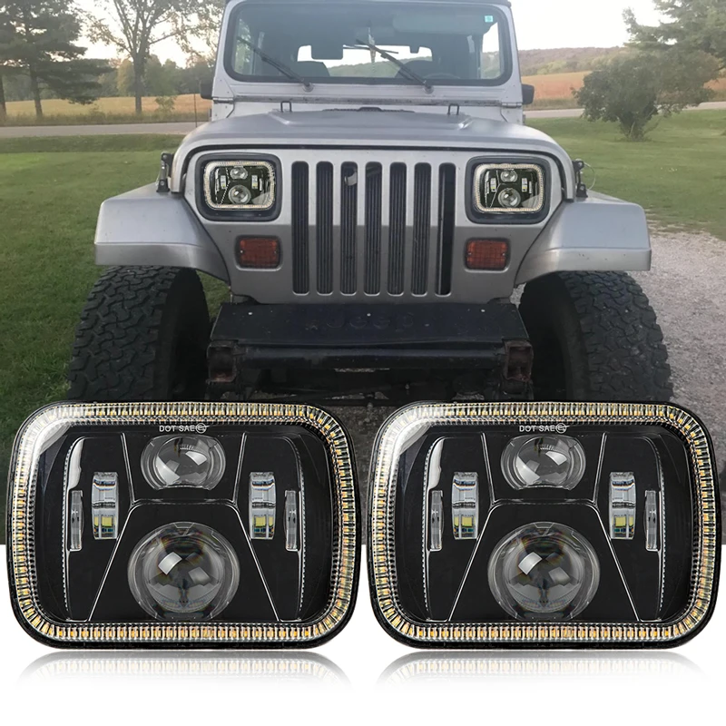 

110W 5X7 7X6 inch Rectangular Sealed Beam LED Headlight With DRL for Jeep Wrangler YJ Cherokee XJ H6014 H6052 H6054 LED
