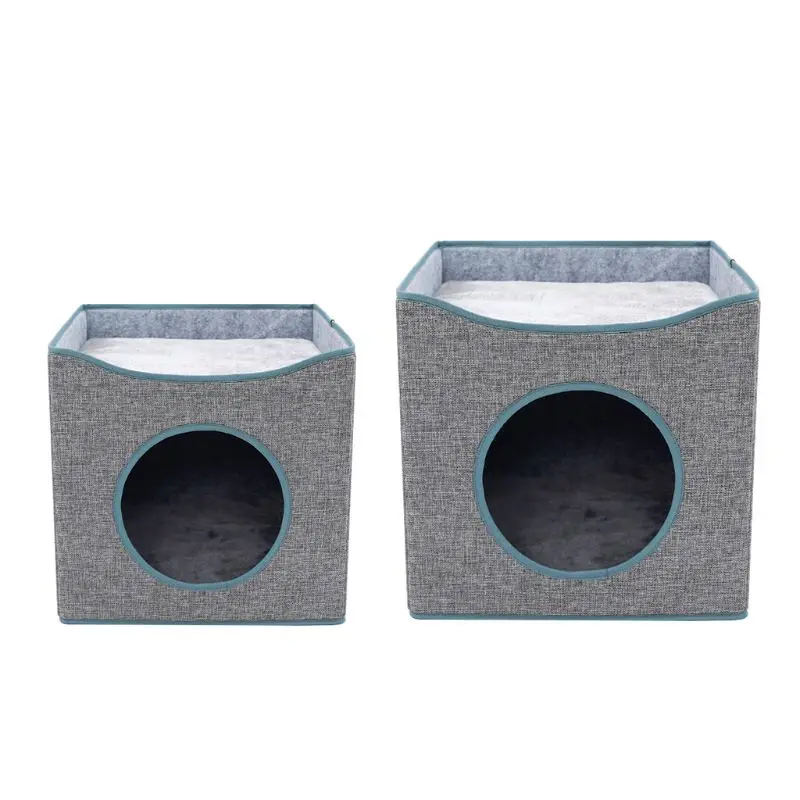 

Folding Cat Cube House Double Layer Kitty Nap Bed Condo Pet Dog Anti-scratch Mat