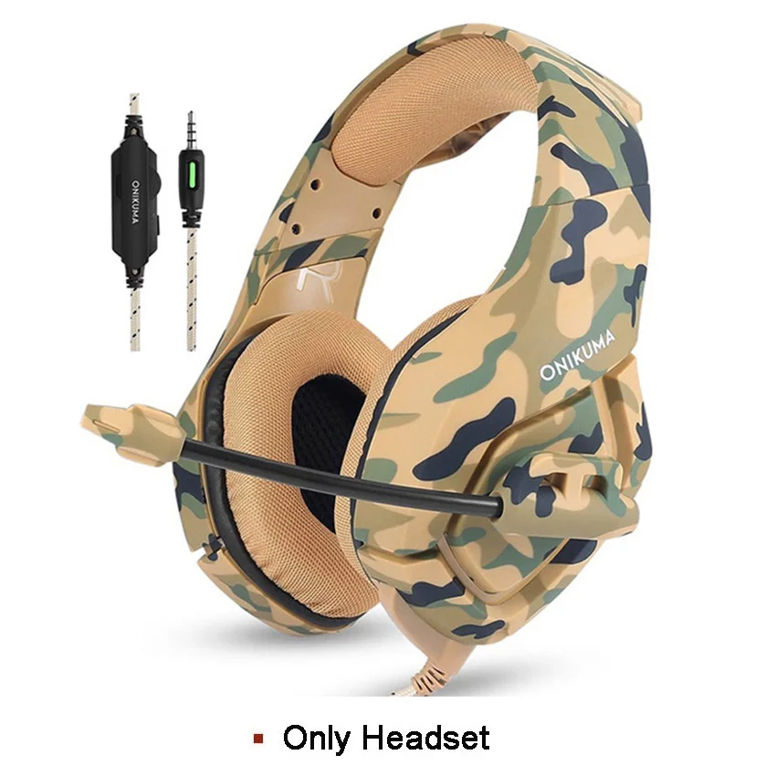 ONIKUMA K1 Camouflage PS4 Gaming Headset with Mic Bass Stereo Game Headphones+7 Buttons 5000 DPI LED Light Pro Gaming Mouse - Цвет: Only Headset Yellow
