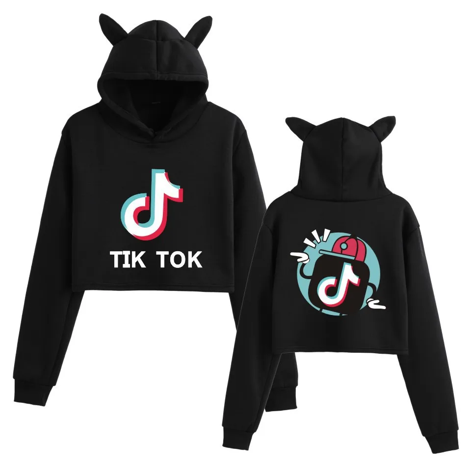 Tik Tok mujer Hoddie Hip Hop corta con capucha Sudadera con capucha oreja Tik Tok mujeres ropa para chicas Harajuku sudaderas con capucha sudaderas