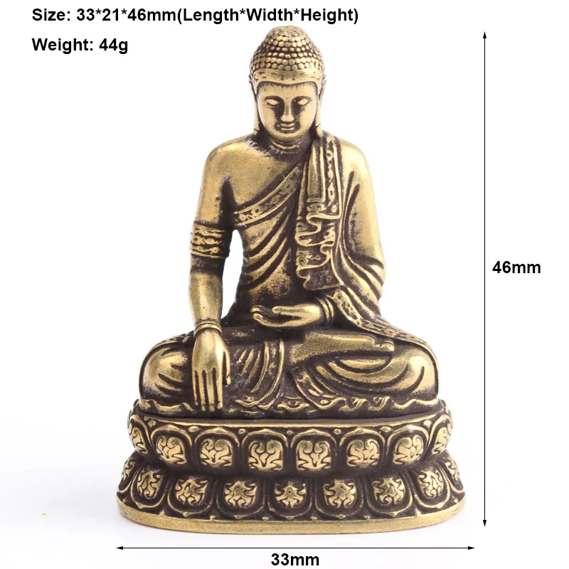 Retro Brass Buddha Sakyamuni Statue Mini Portable Pocket Sitting Buddha Sculpture Home Decor Office Desk Decorations Ornaments