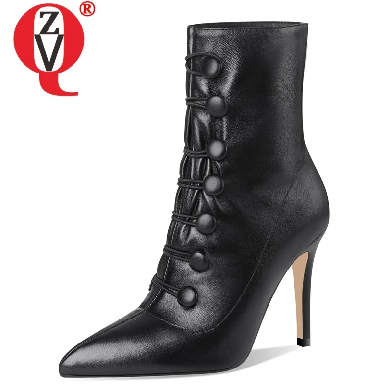 

ZVQ hot sale party ankle boots 2019 autumn new fahsion sexy sheepskin pointed toe super high heels women shoes drop shipping