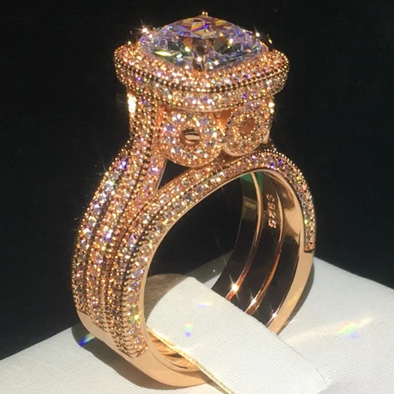 18K Rose Gold 3-in-1 Diamond cz Ring set 925 sterling silver for Women men