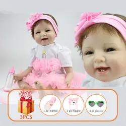 NPK 55 см Reborn Baby Doll Силиконовые Детские реборн куклы с хлопковым корпусом с розовым тортом платье игрушки для детей день рождения