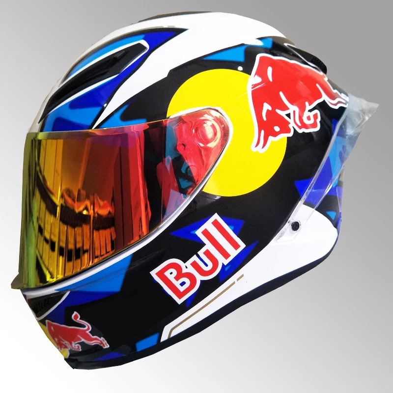 Casco moto integrale DGL Blue White Bull Helmet Sport all'aria aperta  Motocross Racing casco moto con Spoiler coda grande|Helmets| - AliExpress