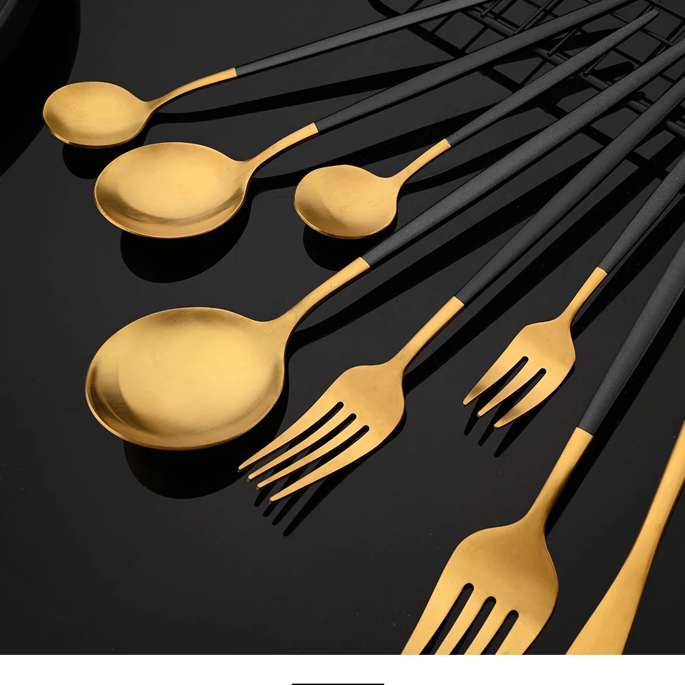 Description Picture 6 of itemTableware Stainless Steel Black Gold Flatware Cutlery Set Dinnerware Dinner Knife Coffee Spoon Fork Salad Fork Spoon Silverware