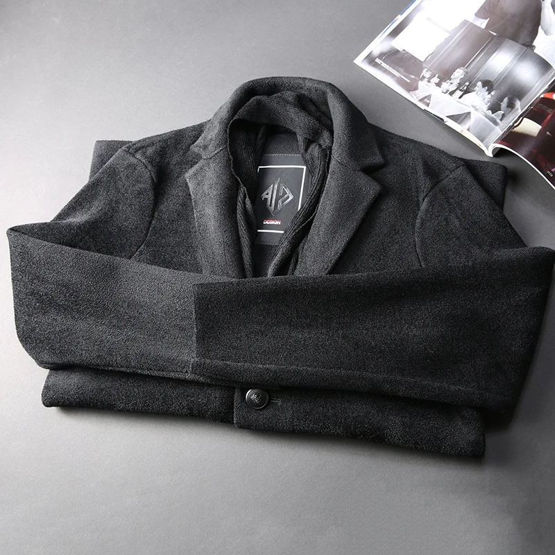 JSBD high-end handsome men's coat thick no-ironing fw men casual scarf collar long woolen coat
