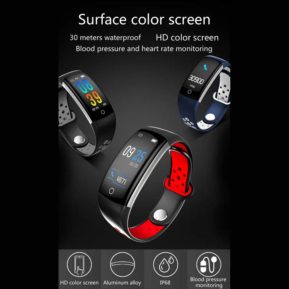 ГОРЯЧАЯ lcd Q6 смарт-браслет пульсометр фитнес-браслет Ip68 Водонепроницаемый умный Браслет фитнес-трекер